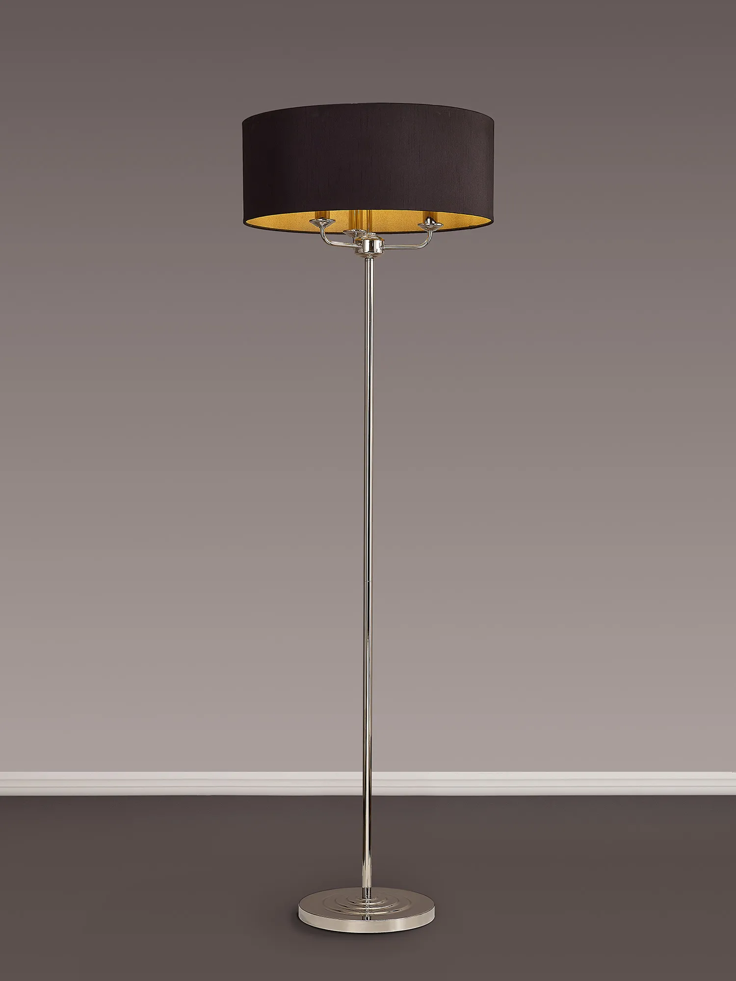 Banyan 45cm 3 Light Floor Lamp Polished Nickel; Midnight Black DK0893  Deco Banyan PN BL/GR